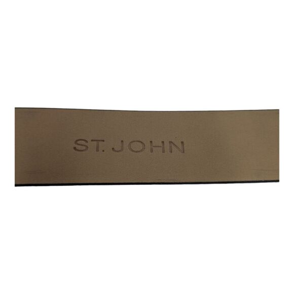 Vintage St. John Black Italian Leather Two Tone Rectangle Buckle Belt, S